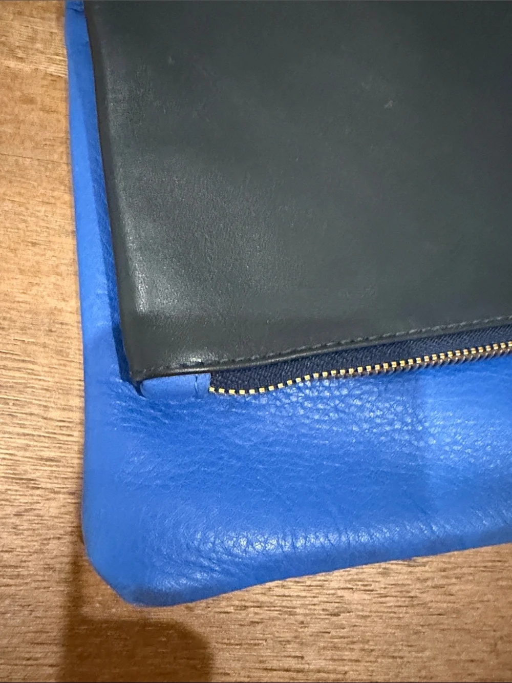 Two-Tone Black and Blue Fold-Over Clutch